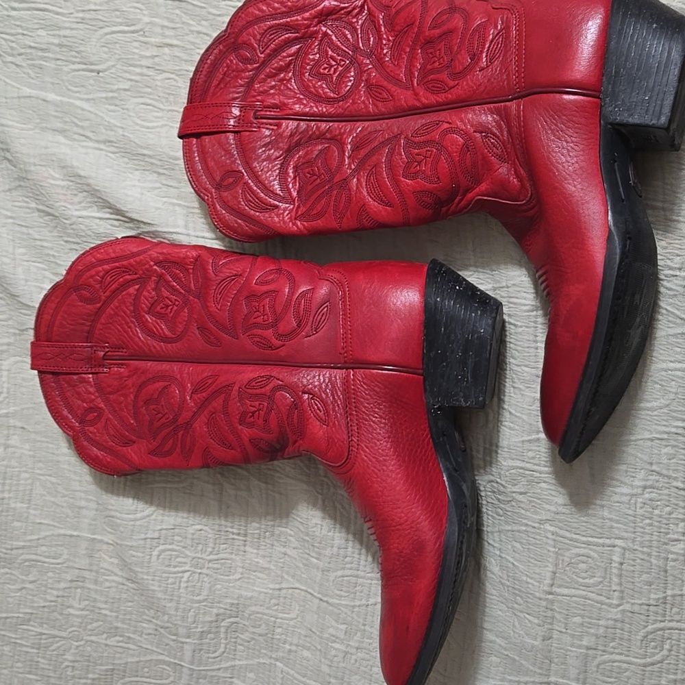 Ariat Heritage Western Boots Womens Size 7 B Red Leather Floral R-Toe 15761 - Picture 10 of 11